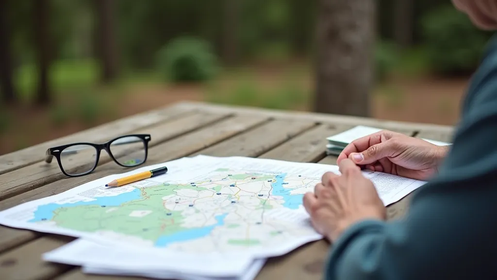 Trail planning materials showing route details and hiking information for senior walkers