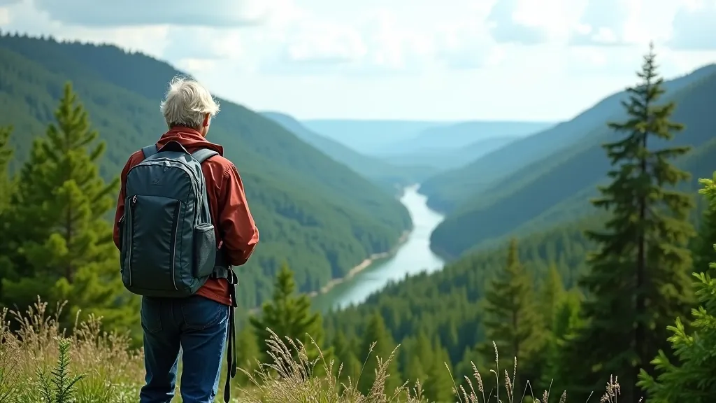 Panoramic view of Gauja River valley from elevated cliff viewpoint with dense forest coverage